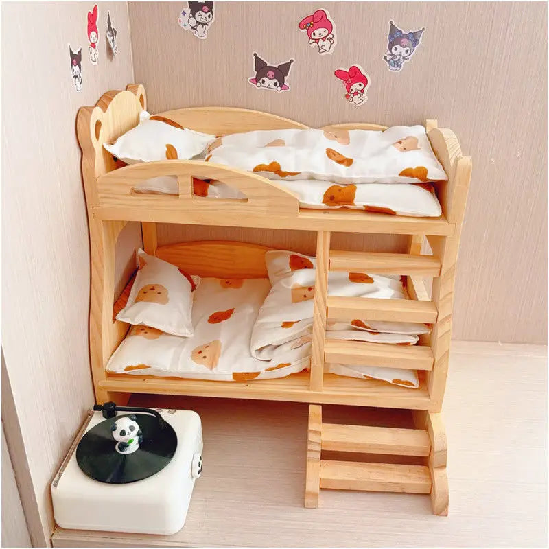 Mini Wood Bed for 20cm Dress Up Cotton Dolls Miniature Room Decor for BJD Dolls Labubu Accessories Dollhouses Toys for Kids Gift