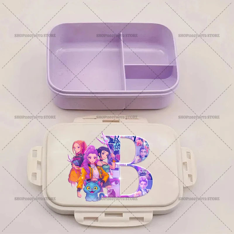 Kpop Demon Hunters Bento Lunch Box Anime Huntrix Letter A-Z Food Containers Kids School Picnic Lunchbox Office Dinner Case Gift