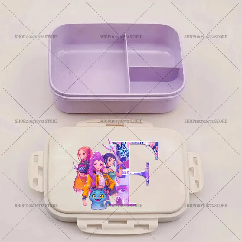 Kpop Demon Hunters Bento Lunch Box Anime Huntrix Letter A-Z Food Containers Kids School Picnic Lunchbox Office Dinner Case Gift
