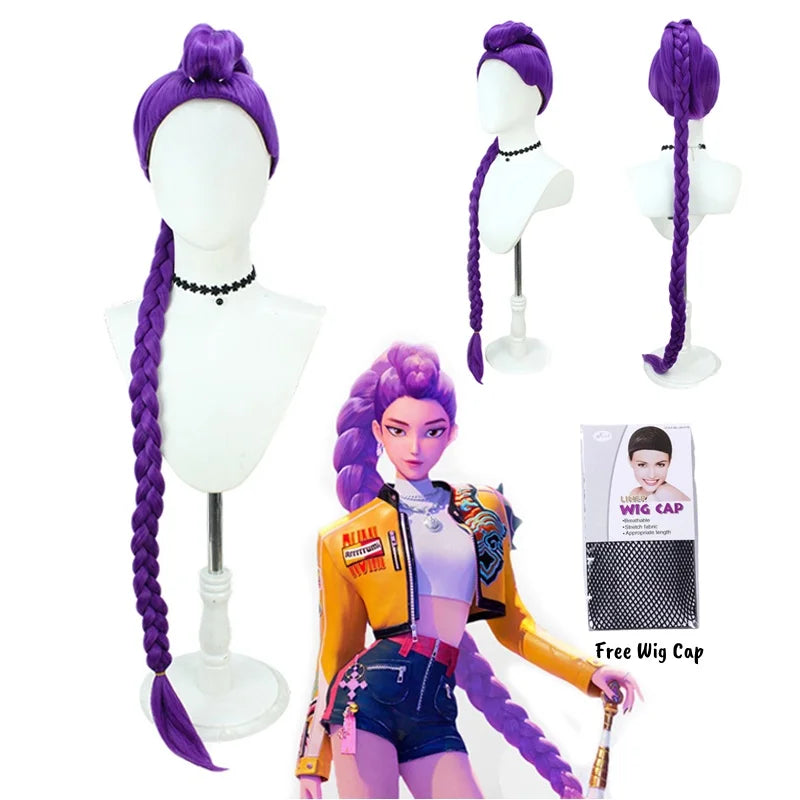 KPOP Demon Hunters Rumi Purple Cosplay Wig Halloween Party Roleplay Wig Heat Resistant Synthetic Wig for Daily