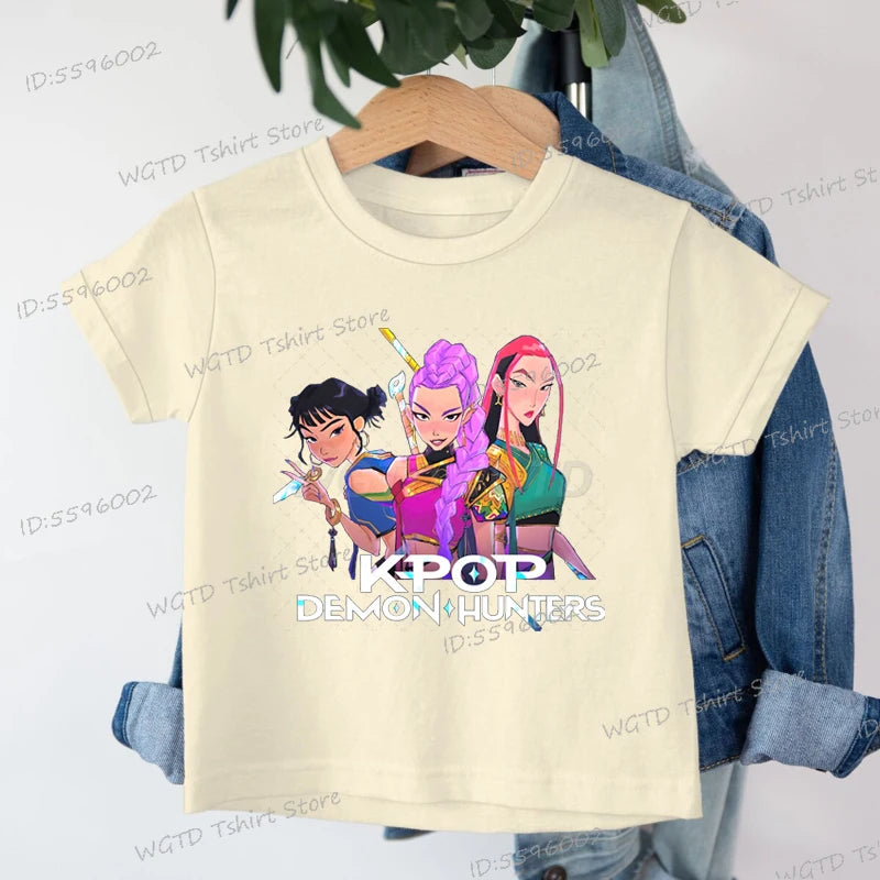 Fashion Casual Kids T-shirt KPop Demon Hunters Cool Girls Tee Top Funny Gift for Fans Cotton Tshirt -KPop Demon Hunters Clothes