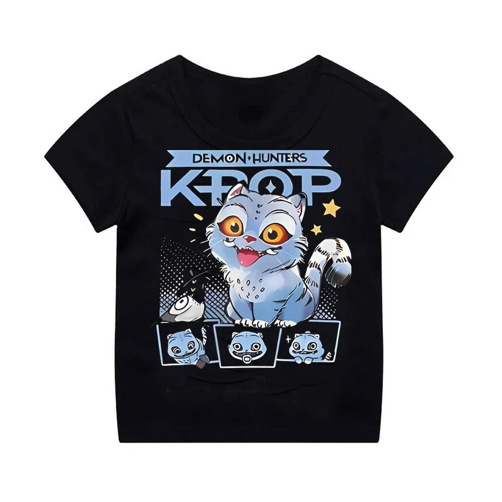 Kpop Demon Hunters Children's Clothing Short Sleeve T-shirt Cute Kpop Demon Hunters Tiger Harajuku Tshirt for Boys Girls