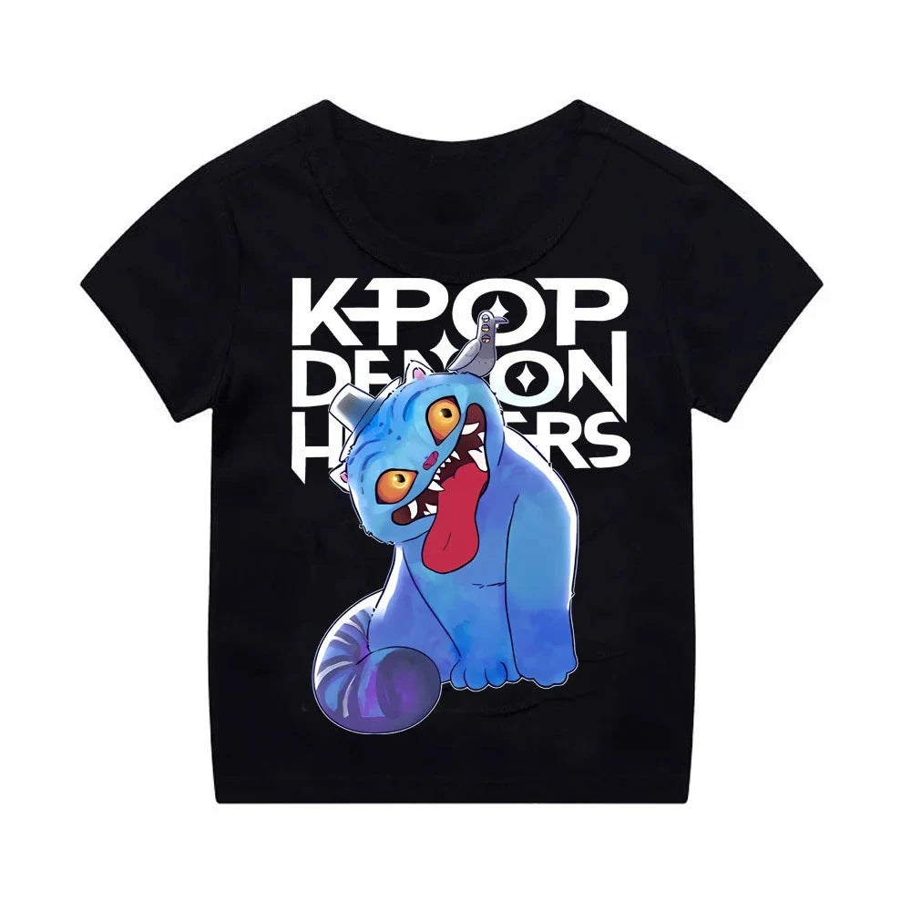 Kpop Demon Hunters Children's Clothing Short Sleeve T-shirt Cute Kpop Demon Hunters Tiger Harajuku Tshirt for Boys Girls