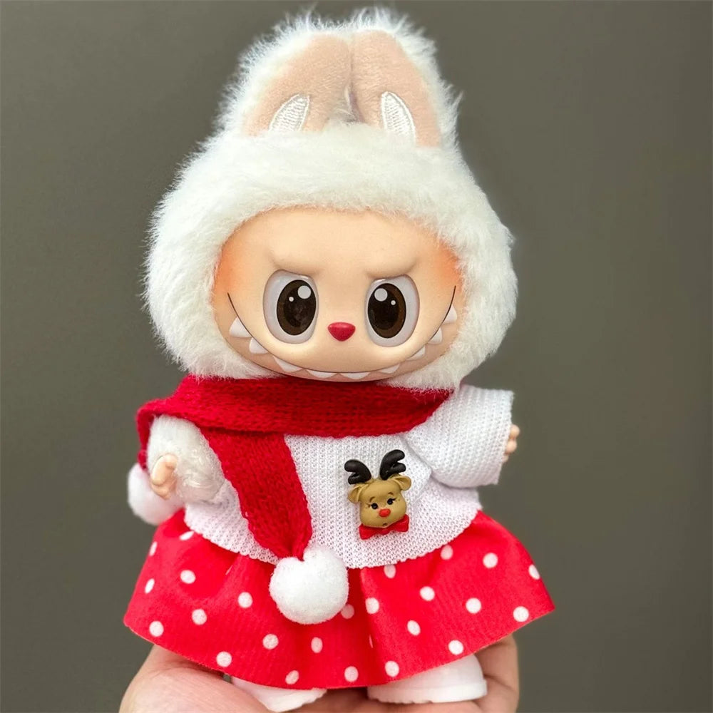 Doll Clothes For 15-17CM Labubu Clothing Merry Christmas Hat Scarf Elk Snowman Set Mini Plush Doll Accessory New Year Dress Gift