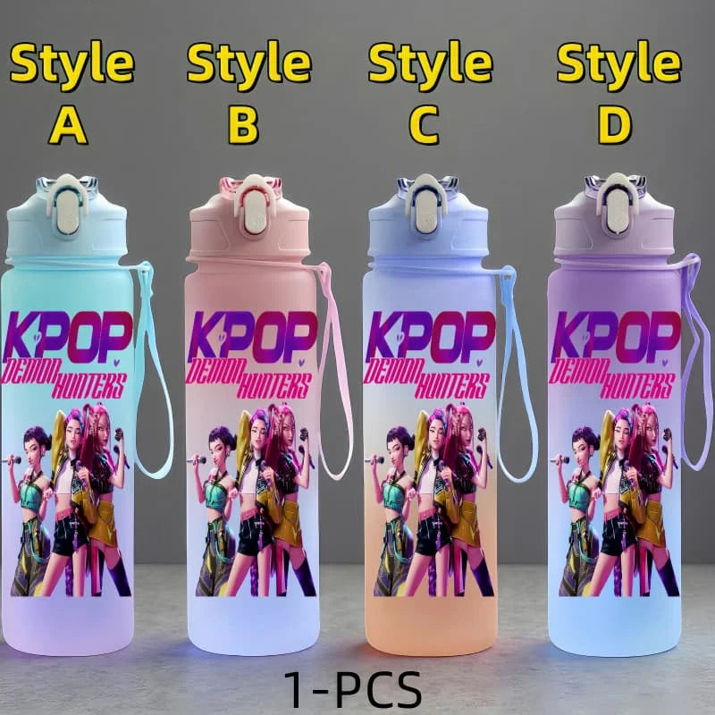 K-Pop: Demon Hunters Anime Character Water Cup Large Capacity Outdoor Portable Rope Drinking Bottle Gift for Boys and Girls