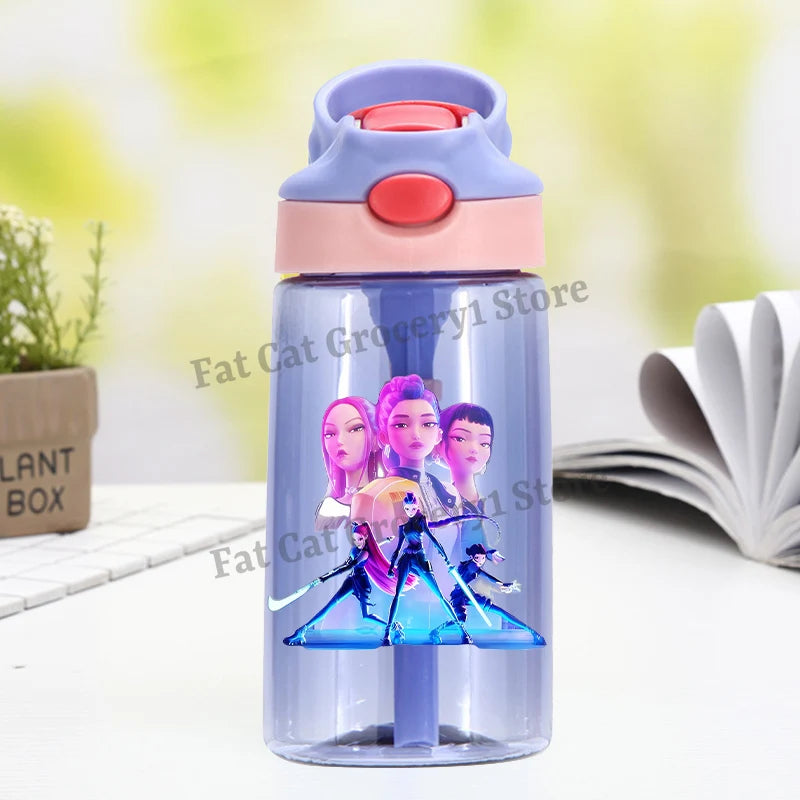 Kpop Demon Hunter Water Bottle with Straw Kids Anime Rumi Mira Zoey Hydros Flasks Children 500ml Summer Outdoor Sport Mug Gift