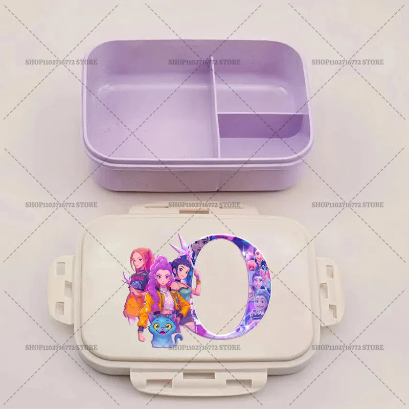 Kpop Demon Hunters Bento Lunch Box Anime Huntrix Letter A-Z Food Containers Kids School Picnic Lunchbox Office Dinner Case Gift