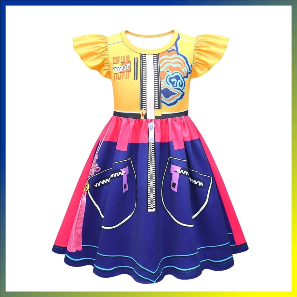 Children Zoey Mira Rumi Demon Hunters Cosplay Costume for Girl Halloween Movie K-Pop Group Idol Role Play Flying Sleeve Dress