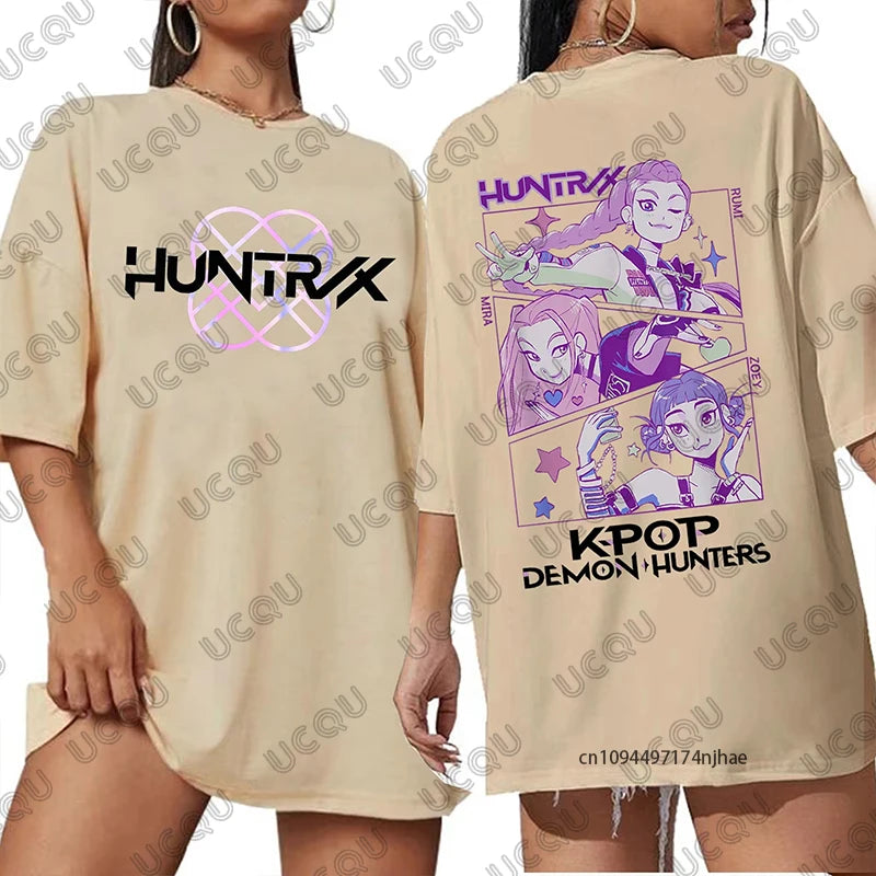 2025 Hot Sale Summer K-Pop Demon Hunters Print Cotton T-shirt For Women Short Sleeve O-neck Tees Casual Streetwear Unisex Tops