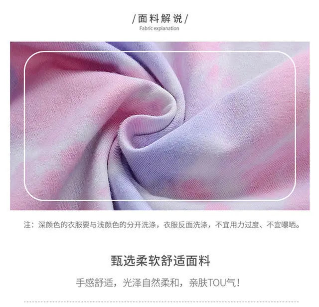 KPop Demon Hunters Tie-dye T-shirt for Girl Short Sleeve Tops Rumi Mira Zoey Print Tee Shirts Cute Summer Children's Clothing