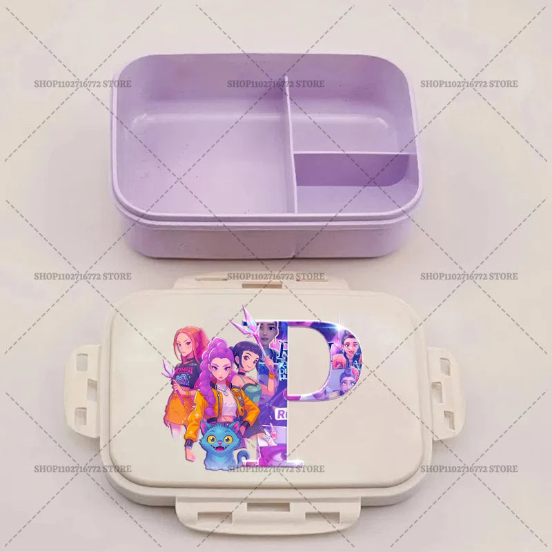 Kpop Demon Hunters Bento Lunch Box Anime Huntrix Letter A-Z Food Containers Kids School Picnic Lunchbox Office Dinner Case Gift