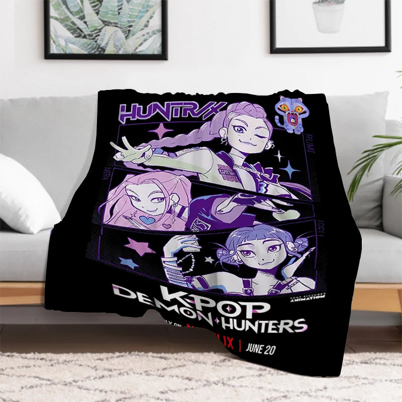 Anime K-Pop Demon Hunters Cute Blanket Girl Gift Soft Plush Blanket,Flannel Throw Blanket for Living Room Bedroom Bed Sofa