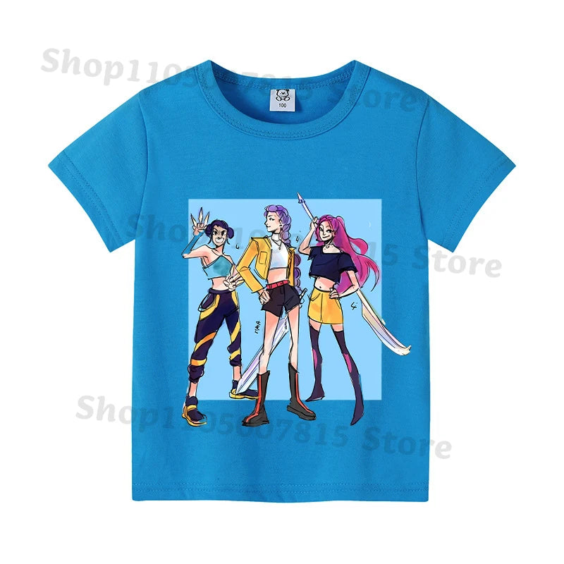 Kpop Demon Hunters T-shirts for Boys Girls Anime Cartoon Cute Short Sleeved Top Children Summer Fashion T-shirt Kids Clothes