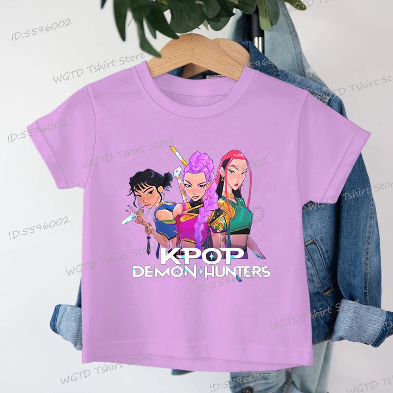 Fashion Casual Kids T-shirt KPop Demon Hunters Cool Girls Tee Top Funny Gift for Fans Cotton Tshirt -KPop Demon Hunters Clothes