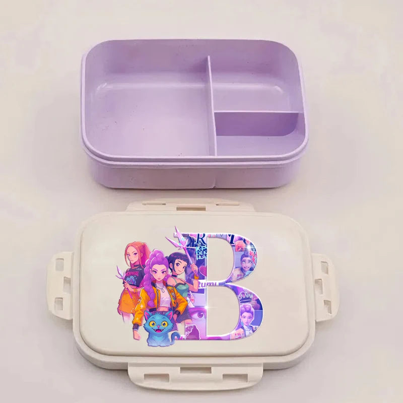 Kpop Demon Hunters Bento Lunch Box Anime Huntrix Letter A-Z Food Containers Kids School Picnic Lunchbox Office Dinner Case Gift