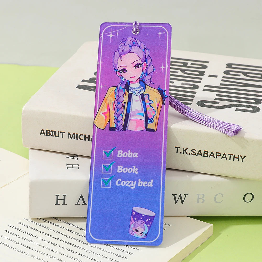 K-POP Demon Hunters Acrylic Bookmark with Tassels - Anime Rumi Mira Collectible Gift for Fans, Reading Marker Student Souvenir