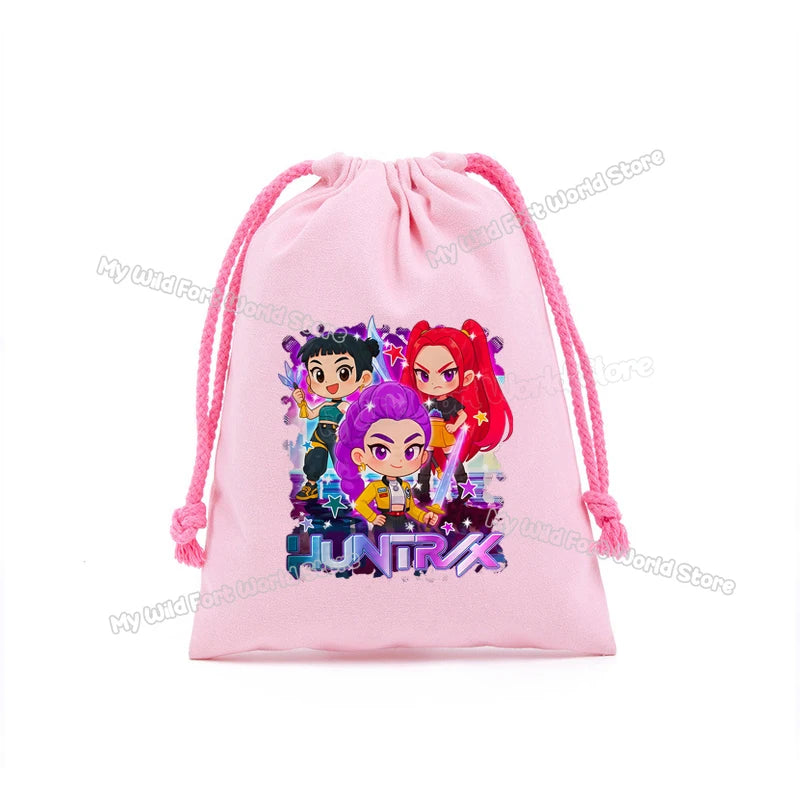 KPop Demon Hunters Storage Drawstring Bag Music Cartoon Party Cookies Candy Package Kids Gift Bags Print Cotton Key Pouch