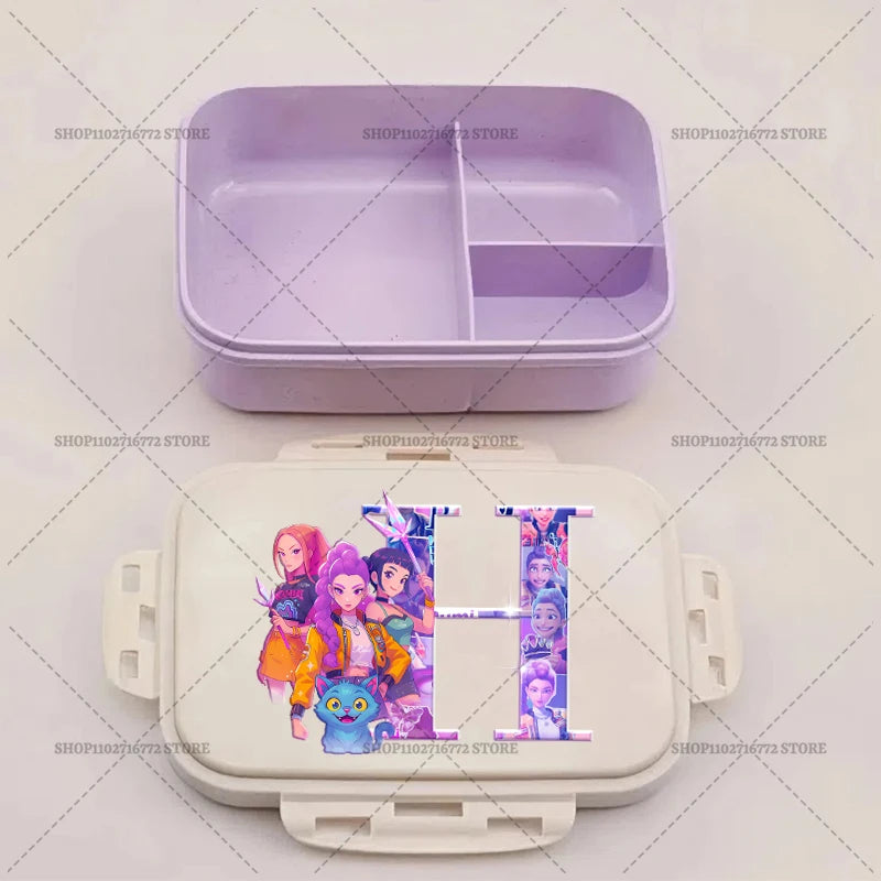Kpop Demon Hunters Bento Lunch Box Anime Huntrix Letter A-Z Food Containers Kids School Picnic Lunchbox Office Dinner Case Gift