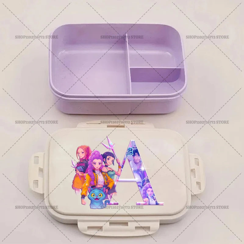 Kpop Demon Hunters Bento Lunch Box Anime Huntrix Letter A-Z Food Containers Kids School Picnic Lunchbox Office Dinner Case Gift
