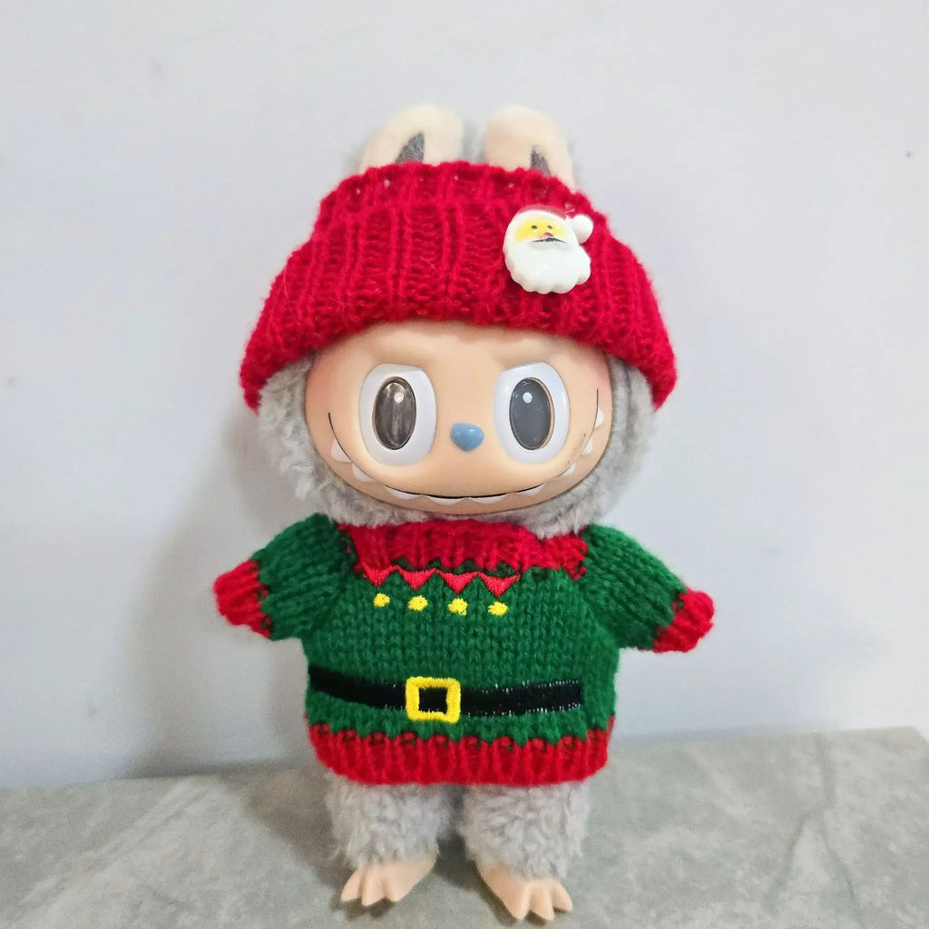Doll Clothes For 15-17CM Labubu Clothing Merry Christmas Hat Scarf Elk Snowman Set Mini Plush Doll Accessory New Year Dress Gift