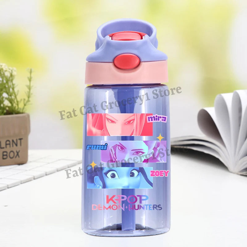 Kpop Demon Hunter Water Bottle with Straw Kids Anime Rumi Mira Zoey Hydros Flasks Children 500ml Summer Outdoor Sport Mug Gift