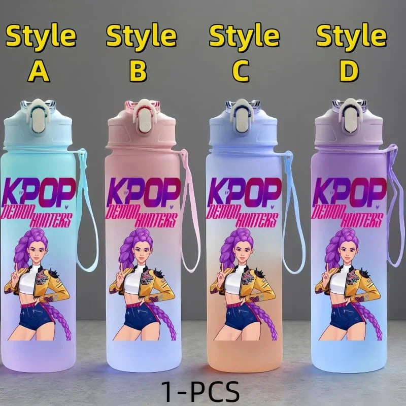 K-Pop: Demon Hunters Anime Character Water Cup Large Capacity Outdoor Portable Rope Drinking Bottle Gift for Boys and Girls