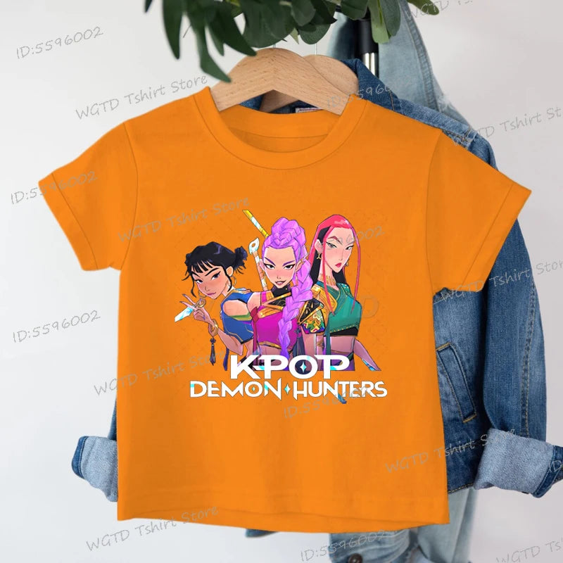 Fashion Casual Kids T-shirt KPop Demon Hunters Cool Girls Tee Top Funny Gift for Fans Cotton Tshirt -KPop Demon Hunters Clothes