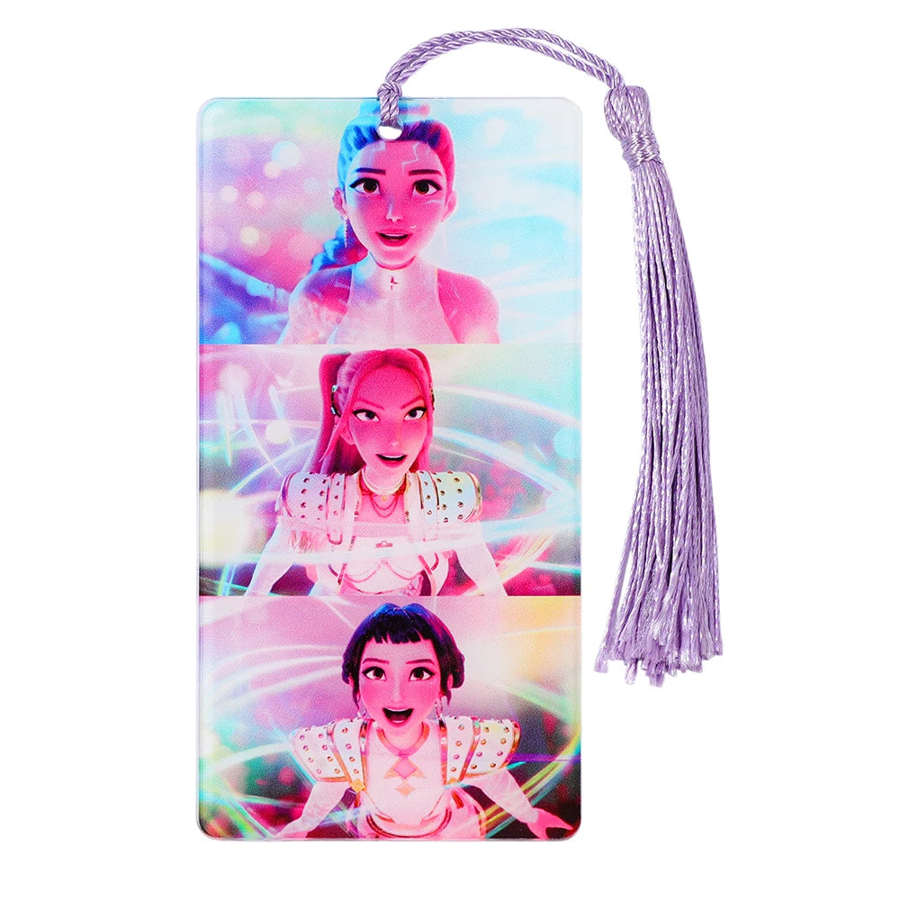 K-POP Demon Hunters Acrylic Bookmark with Tassels - Anime Rumi Mira Collectible Gift for Fans, Reading Marker Student Souvenir