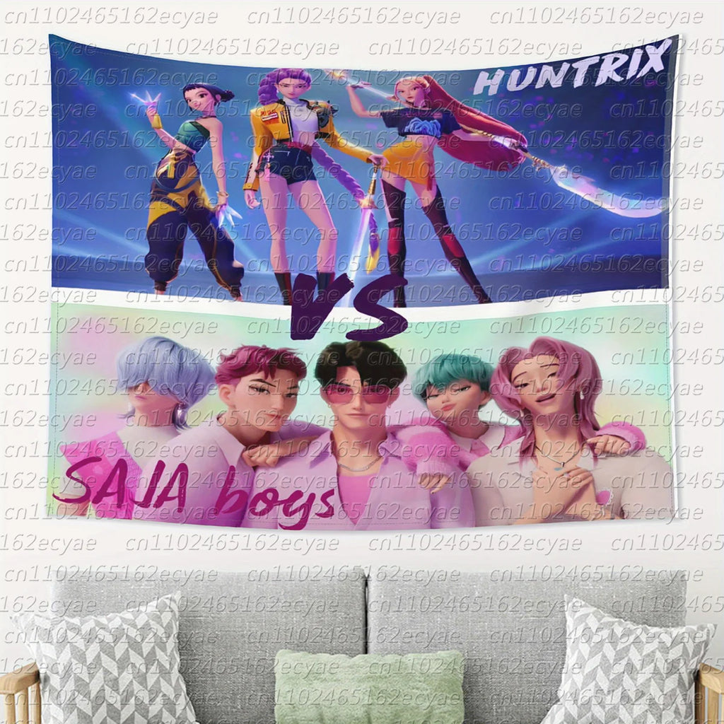 KPop Demon Hunters Tapestry Korean Pop Demon Hunters Wall Hanging Decor Vibrant K-Pop Anime Room Decoration for Bedroom Parties