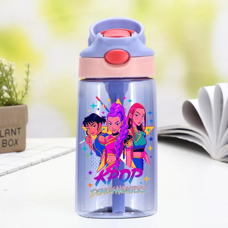 Kpop Demon Hunter Water Bottle with Straw Kids Anime Rumi Mira Zoey Hydros Flasks Children 500ml Summer Outdoor Sport Mug Gift