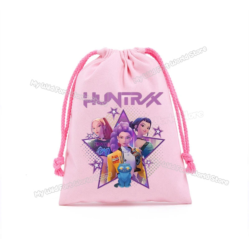 KPop Demon Hunters Storage Drawstring Bag Music Cartoon Party Cookies Candy Package Kids Gift Bags Print Cotton Key Pouch