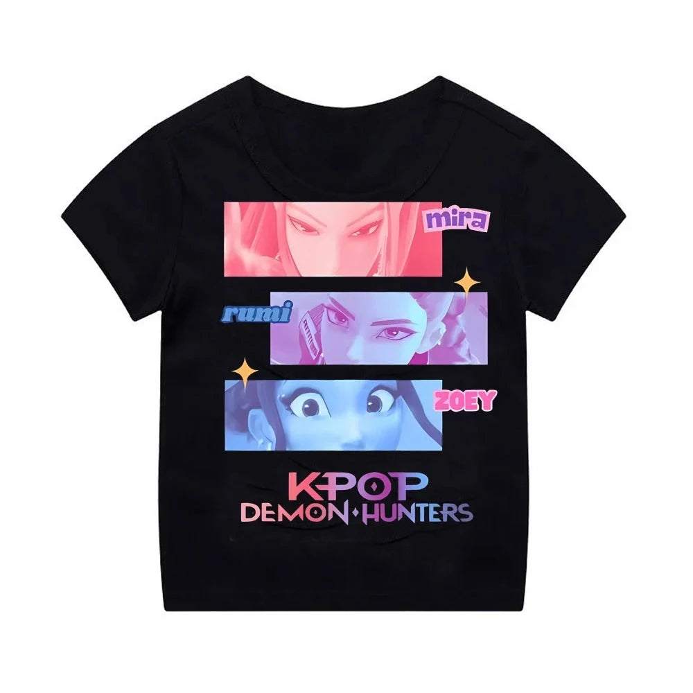 Kpop Demon Hunters Children's Clothing Short Sleeve T-shirt Cute Kpop Demon Hunters Tiger Harajuku Tshirt for Boys Girls