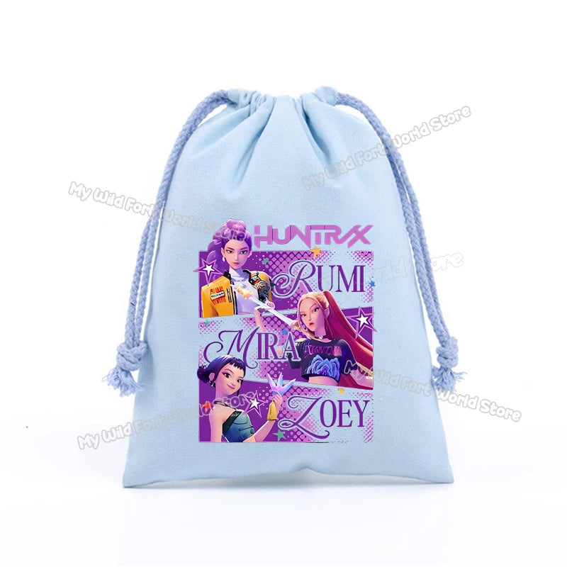 KPop Demon Hunters Storage Drawstring Bag Music Cartoon Party Cookies Candy Package Kids Gift Bags Print Cotton Key Pouch