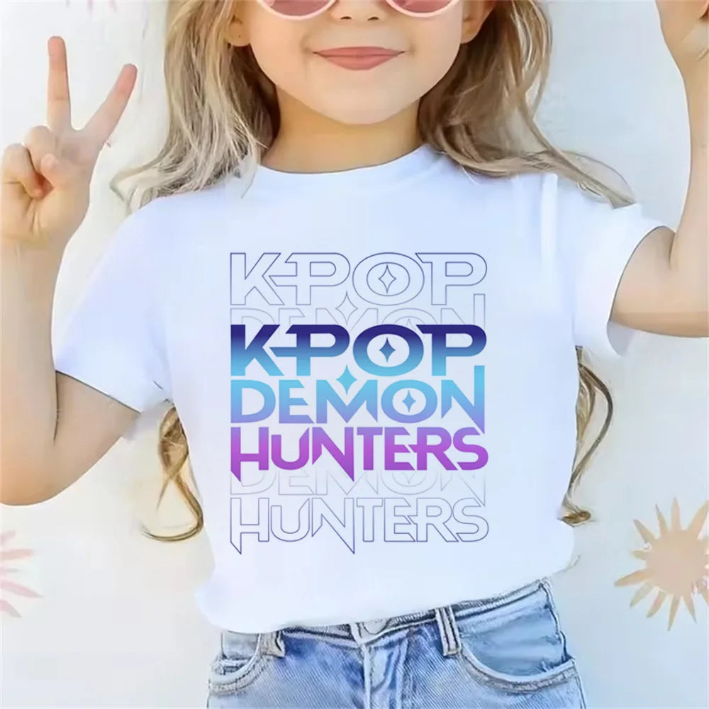 2025 Movie KPop Demon Hunters T-shirt Summer Short Sleeve Tee for Casual Loose Girl Boy Graphic Printed Tops