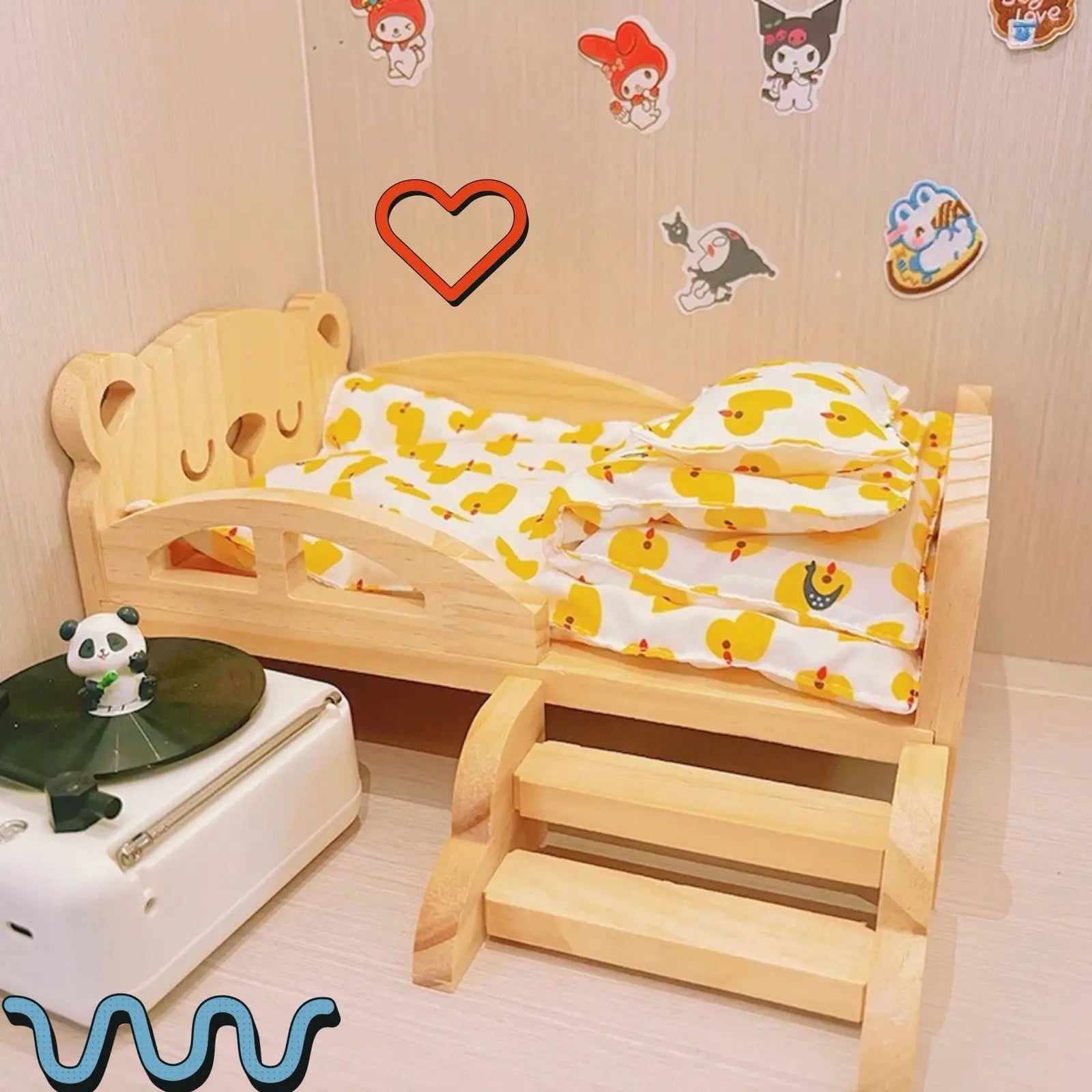 Mini Wood Bed for 20cm Dress Up Cotton Dolls Miniature Room Decor for BJD Dolls Labubu Accessories Dollhouses Toys for Kids Gift