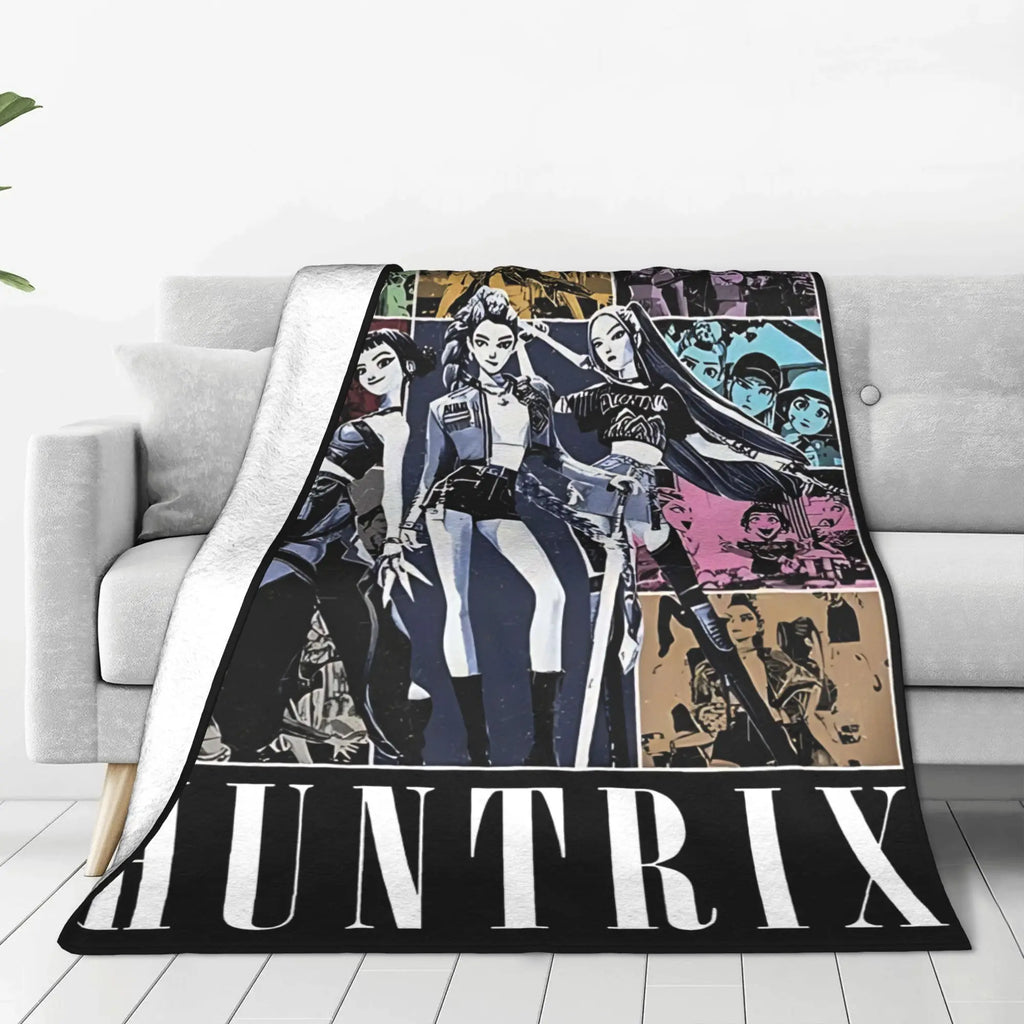 Warm Soft Blanket Travel Huntrix Girl Kpop Demon Hunter Movie Bedding Throws Flannel Bedspread For Home Decor Sofa Bed Cover