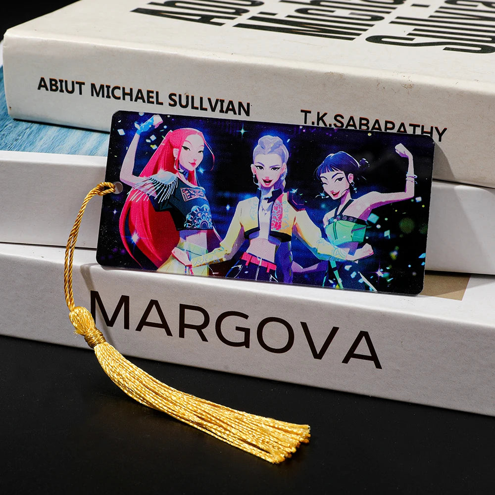 K-POP Demon Hunters Acrylic Bookmark with Tassels - Anime Rumi Mira Collectible Gift for Fans, Reading Marker Student Souvenir