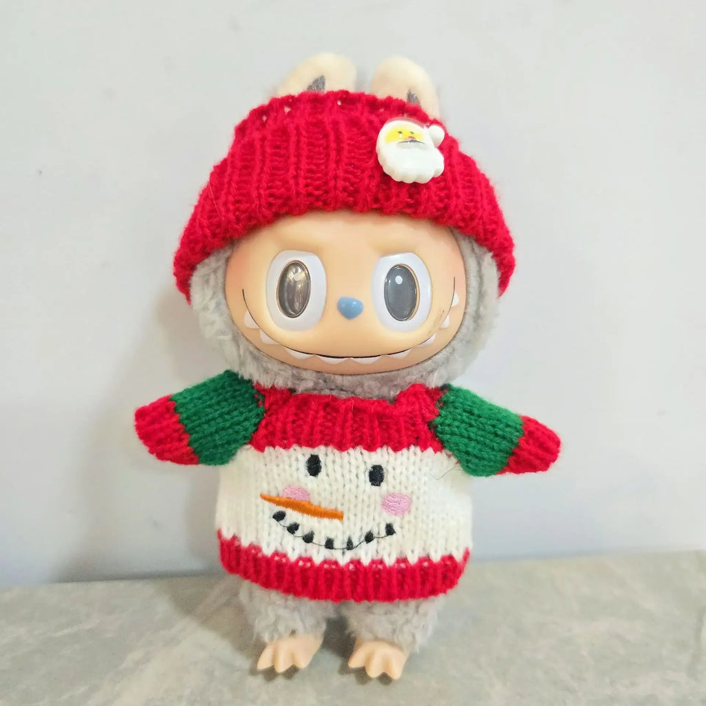 Doll Clothes For 15-17CM Labubu Clothing Merry Christmas Hat Scarf Elk Snowman Set Mini Plush Doll Accessory New Year Dress Gift