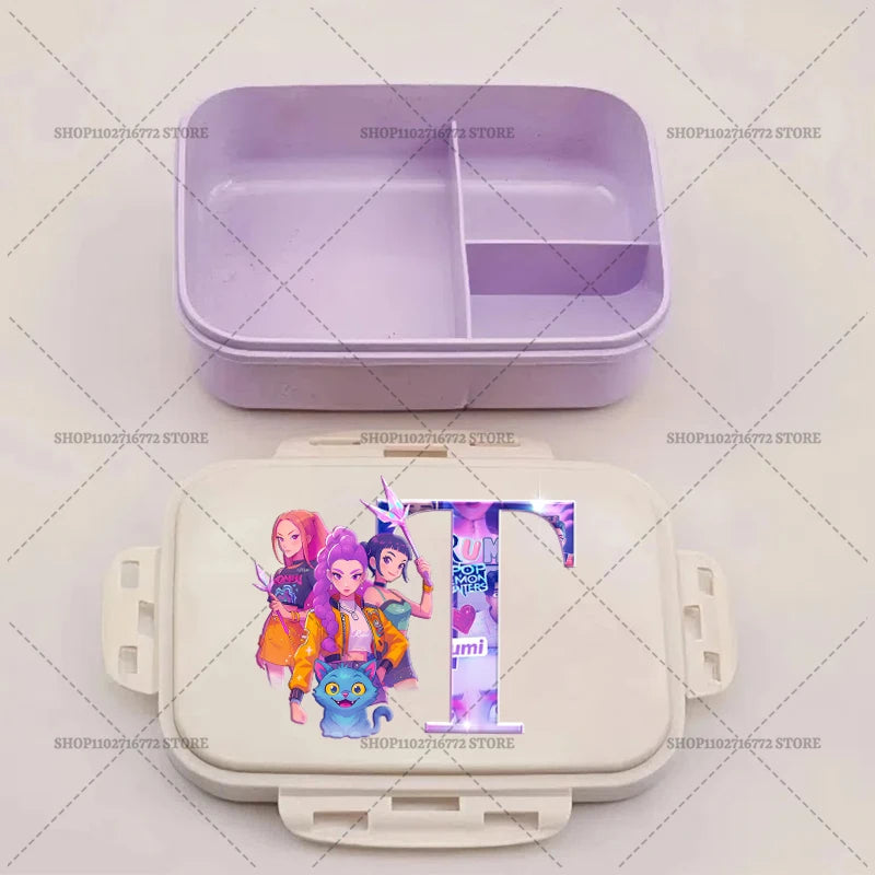 Kpop Demon Hunters Bento Lunch Box Anime Huntrix Letter A-Z Food Containers Kids School Picnic Lunchbox Office Dinner Case Gift