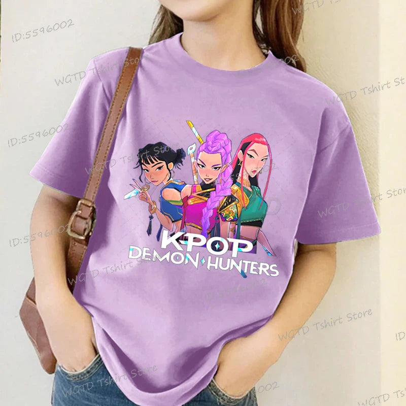 Fashion Casual Kids T-shirt KPop Demon Hunters Cool Girls Tee Top Funny Gift for Fans Cotton Tshirt -KPop Demon Hunters Clothes