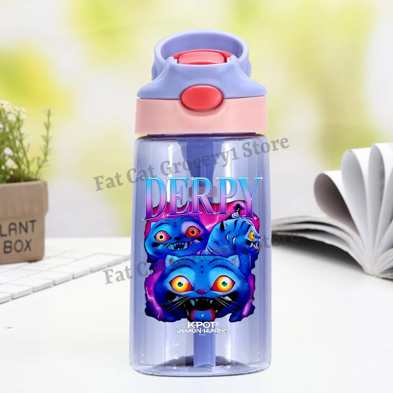 Kpop Demon Hunter Water Bottle with Straw Kids Anime Rumi Mira Zoey Hydros Flasks Children 500ml Summer Outdoor Sport Mug Gift