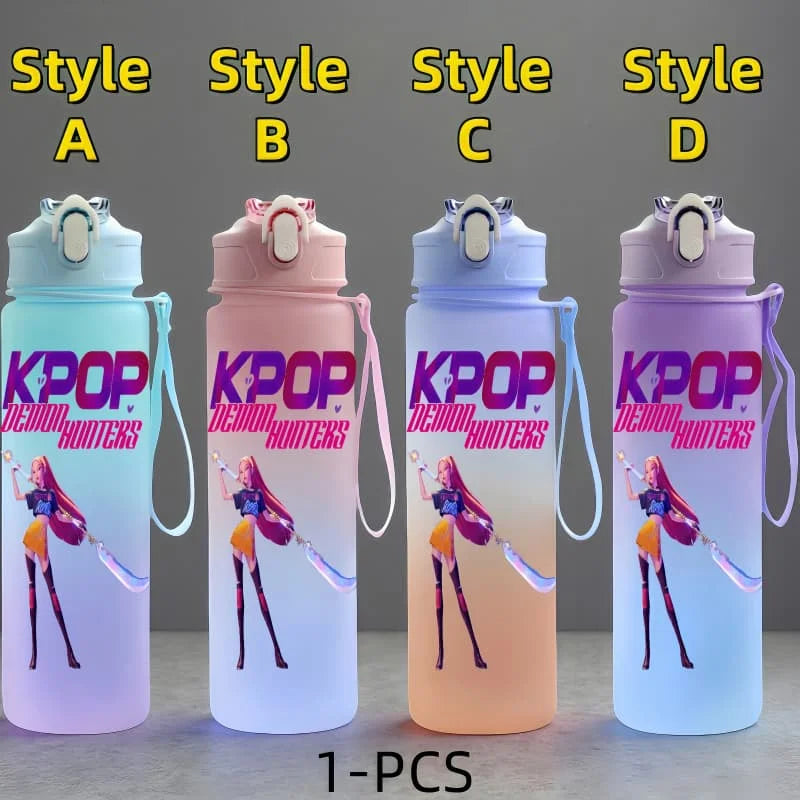 K-Pop: Demon Hunters Anime Character Water Cup Large Capacity Outdoor Portable Rope Drinking Bottle Gift for Boys and Girls