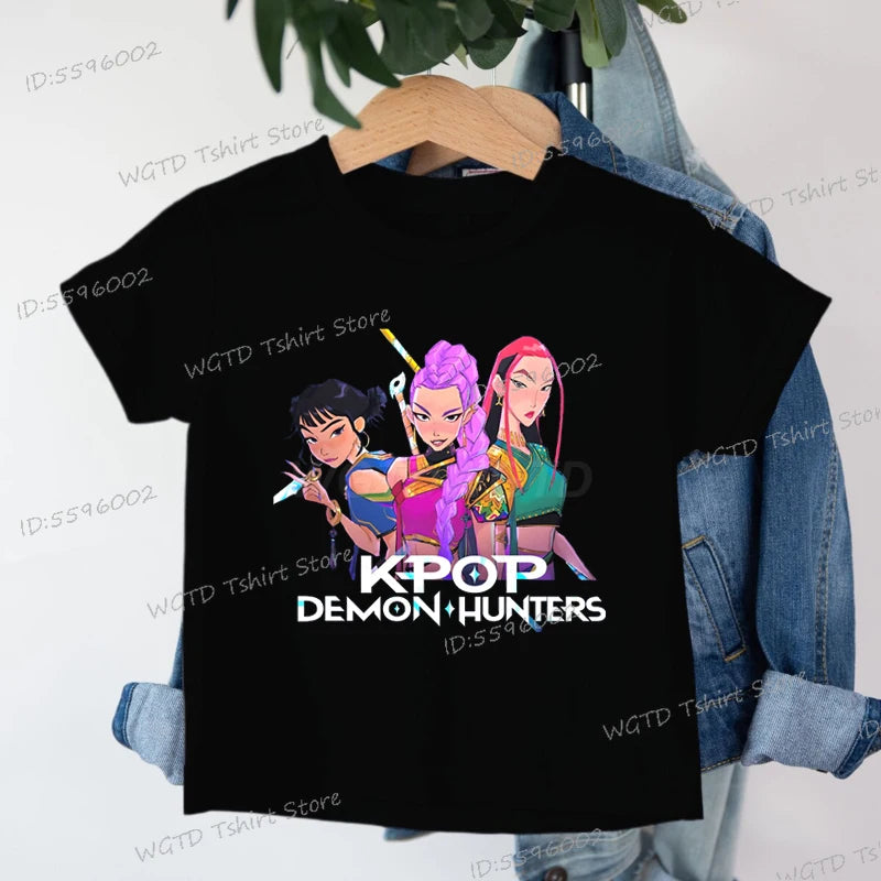 Fashion Casual Kids T-shirt KPop Demon Hunters Cool Girls Tee Top Funny Gift for Fans Cotton Tshirt -KPop Demon Hunters Clothes