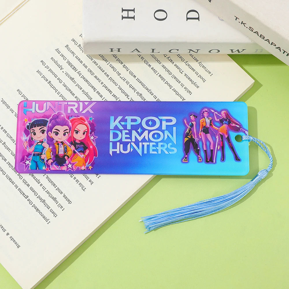 K-POP Demon Hunters Acrylic Bookmark with Tassels - Anime Rumi Mira Collectible Gift for Fans, Reading Marker Student Souvenir