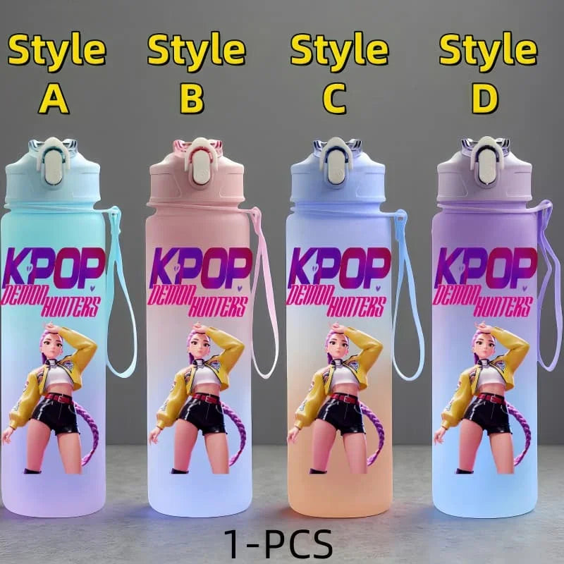 K-Pop: Demon Hunters Anime Character Water Cup Large Capacity Outdoor Portable Rope Drinking Bottle Gift for Boys and Girls