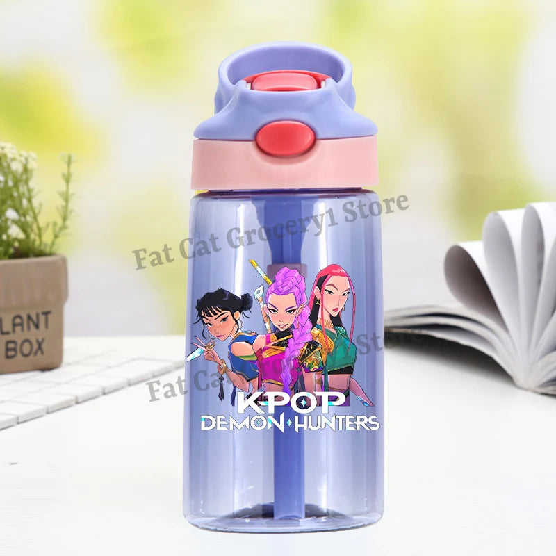 Kpop Demon Hunter Water Bottle with Straw Kids Anime Rumi Mira Zoey Hydros Flasks Children 500ml Summer Outdoor Sport Mug Gift