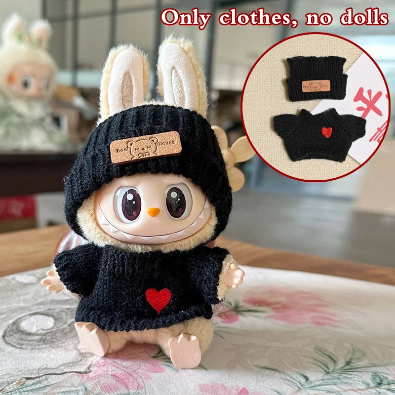 Doll clothes for Labubu Outfit V1 V2 V3 17cm Dolls Sitting Accessories Glasses Clothing Designer Kids Gift Sweater Hat Bag Set