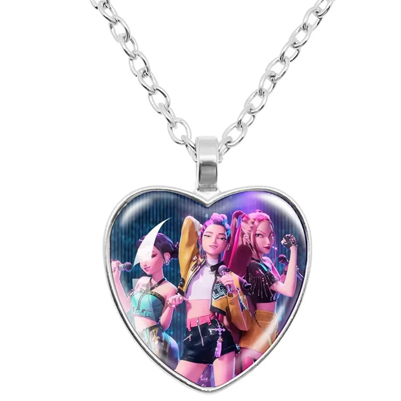 Kpop Demon Hunters Necklace Movie Anime Glass Heart Pendant Women Charms Accessories Creative Cosplay Girl Birthday Gift Jewelry