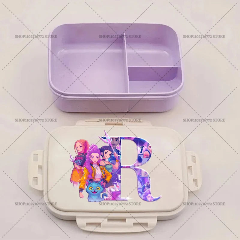 Kpop Demon Hunters Bento Lunch Box Anime Huntrix Letter A-Z Food Containers Kids School Picnic Lunchbox Office Dinner Case Gift