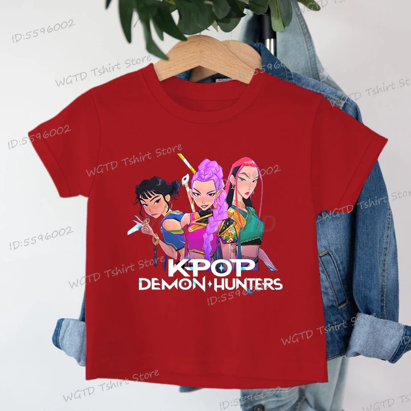 Fashion Casual Kids T-shirt KPop Demon Hunters Cool Girls Tee Top Funny Gift for Fans Cotton Tshirt -KPop Demon Hunters Clothes